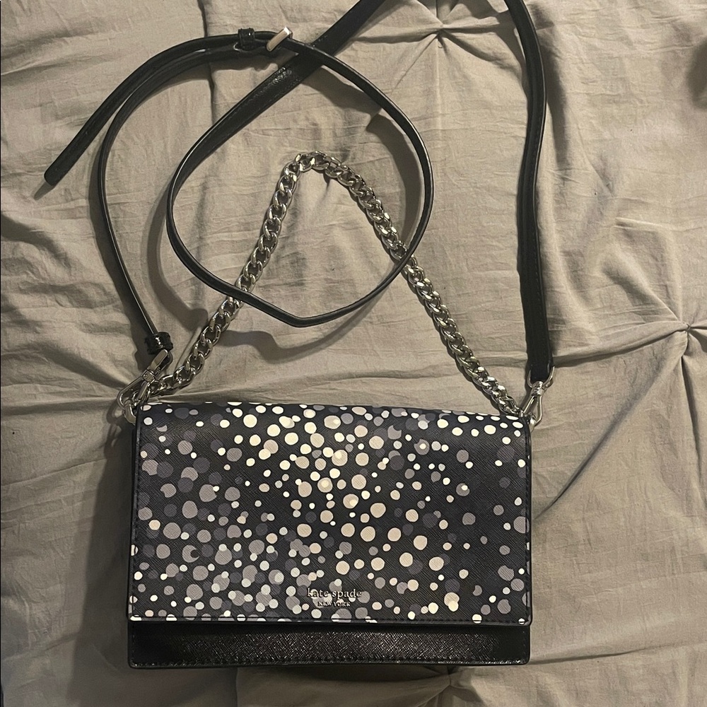 Kate Spade Black and Silver Polka Dot Crossbody Bag